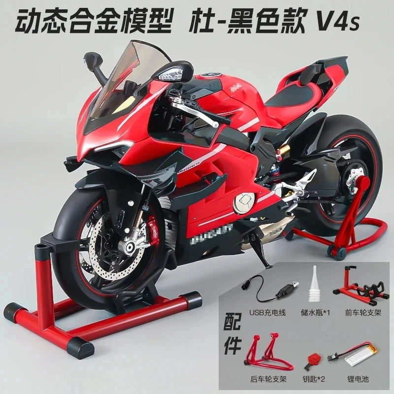 1:7 Ducati V4S Alloy Diecast Motorcycle Model with Sound & Light – Racing Toy Birthday Gift
