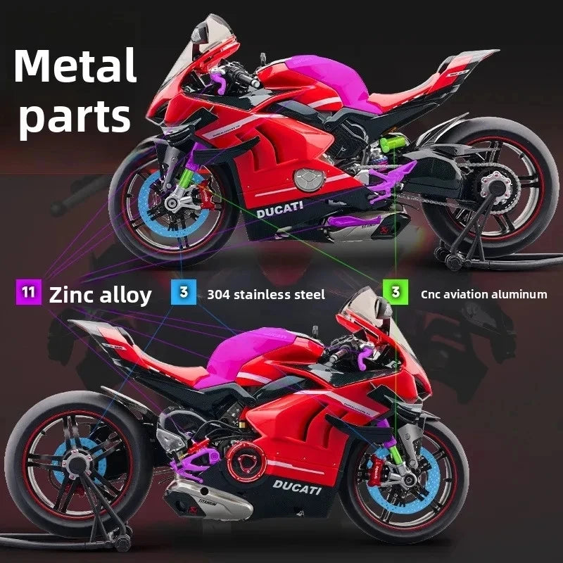 1:7 Ducati V4S Alloy Diecast Motorcycle Model with Sound & Light – Racing Toy Birthday Gift