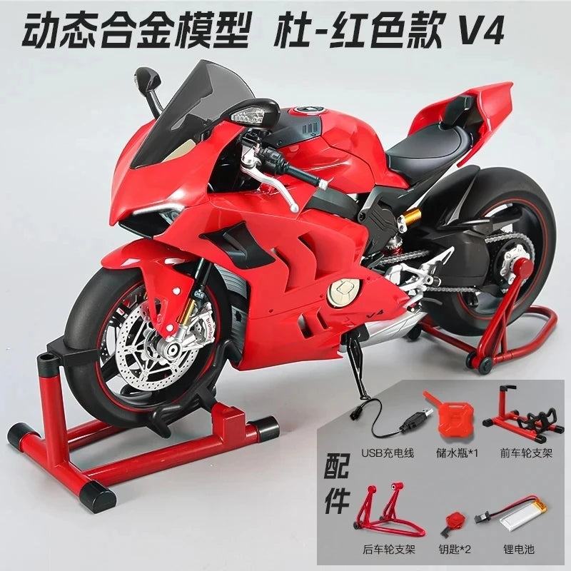1:7 Ducati V4S Alloy Diecast Motorcycle Model with Sound & Light – Racing Toy Birthday Gift